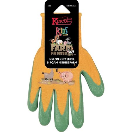 KINCO Kinco Kid's Farm Friends Nylon Knit Shell & Foam Nitrile Palm Gloves 1785 ORG KM